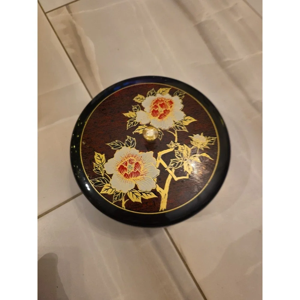 Japanese Lacquerware Bento Box Lazy Susan Floral‎ Design Removable Tray B2